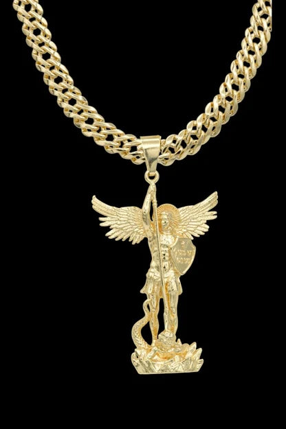 Cadena Cubana Cruzada 60 cm + Dije San Miguel Arcangel + Pulsera Gratis
